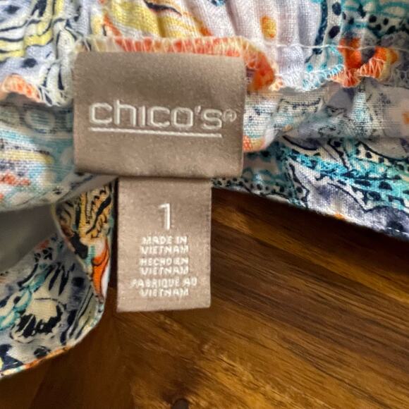 Chicos Pants Paradise Floral‎ 100% Linen Ankle Pullon Pockets Sz 1 US M Tropical - Picture 3 of 8